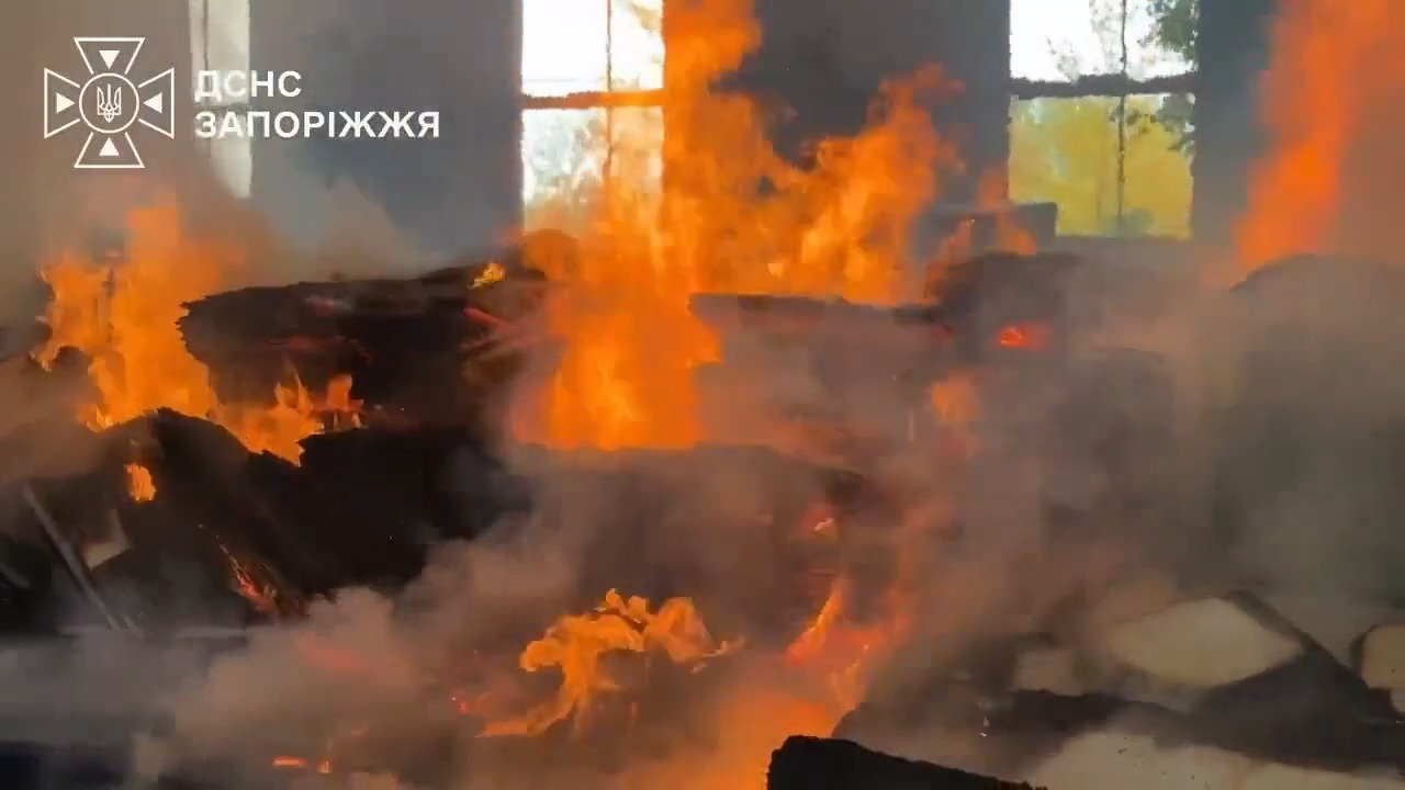 Rescuers extinguish blaze at warehouse hit by Russian strike in Ukraine's Zaporizhzhia region