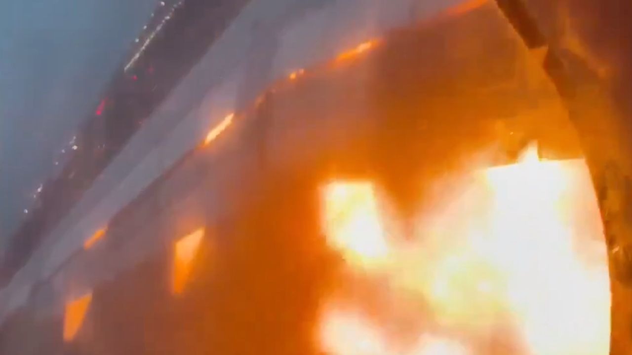 Plane’s engine erupts in flames just moments before takeoff
