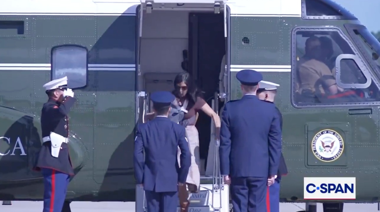 Usha Vance has scare as she slips while carrying baby off Marine Two