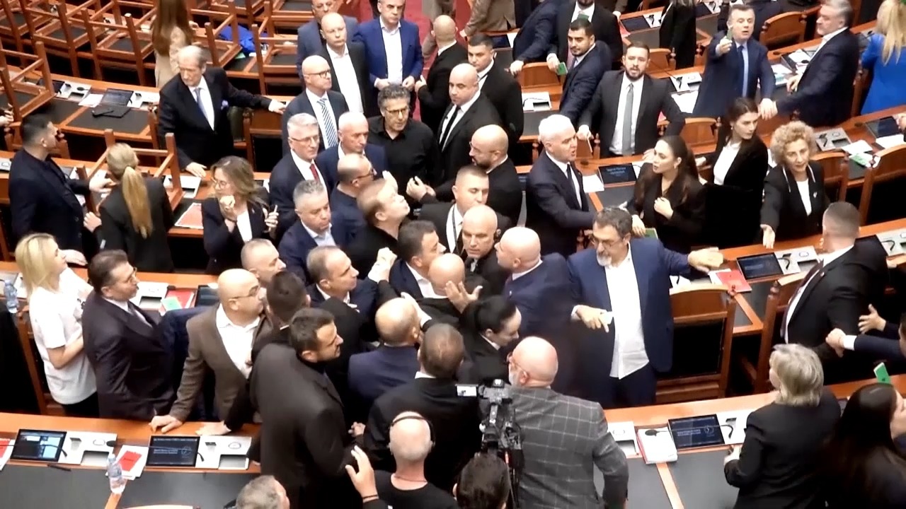Fists fly in Albanian parliament as protests continue across country